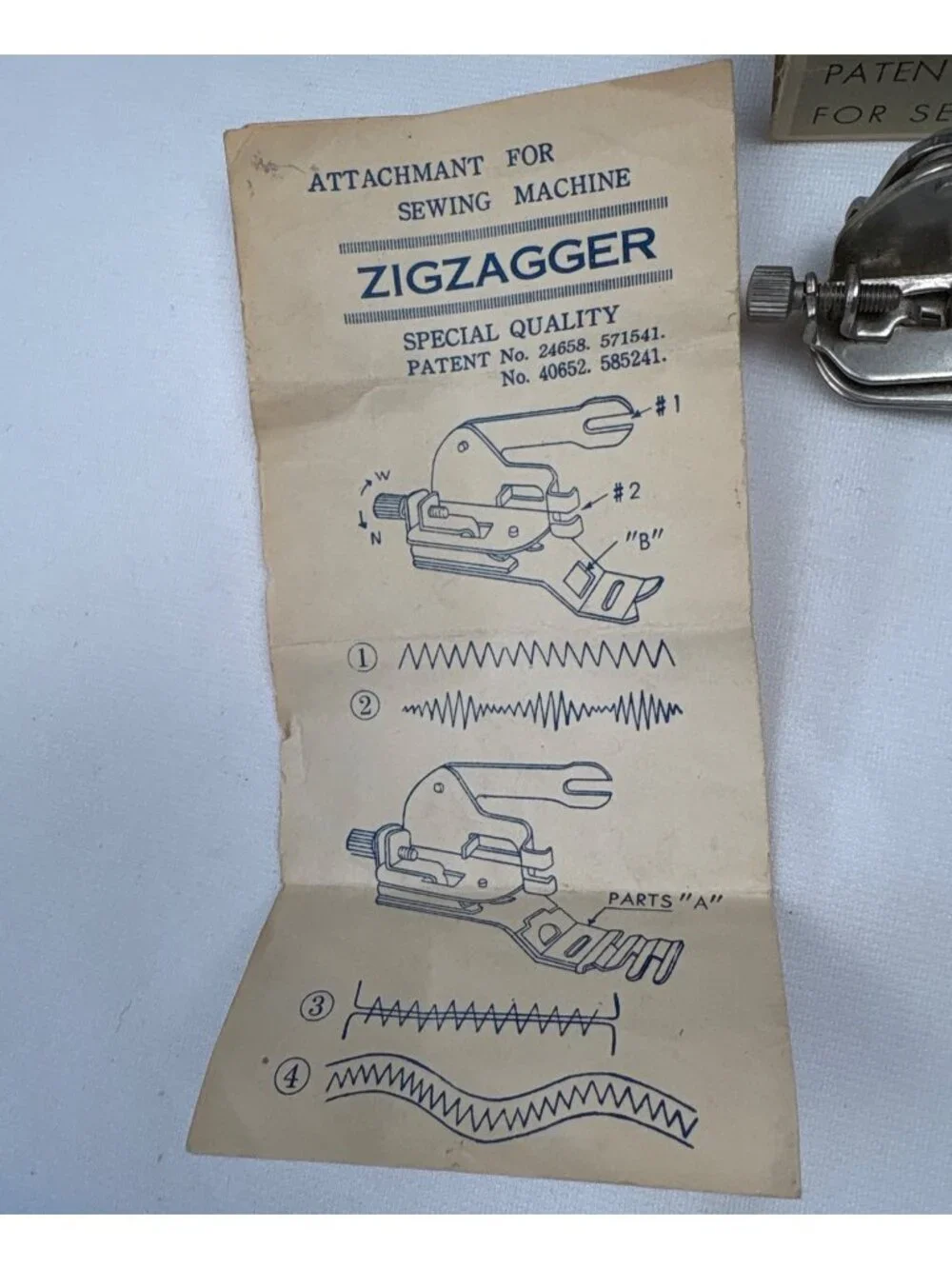 Chadwick Vintage Zigzagger Sewing Machine Attachment Box Instructions